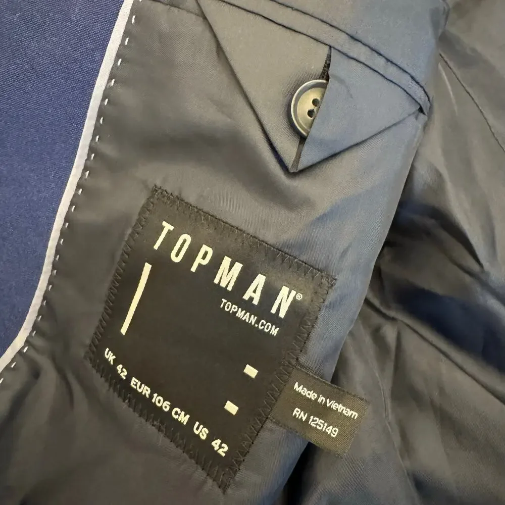 Topman Blue Two Button Single Breasted Blazer Suit Jacket 42